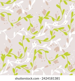 Seamless patten with wavy plants and flowers