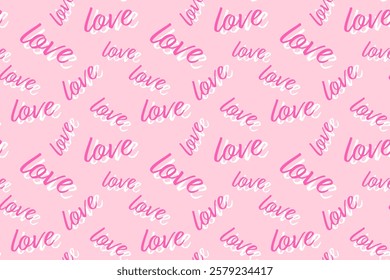 Seamless patten of word love typography design for Valentine's day, Text love on pink background