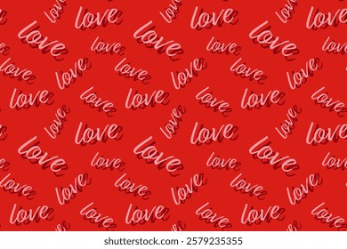 Seamless patten of word love typography design for Valentine's day, Text love on red background