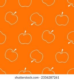 Seamless patteof rn doodle apples. Hand drawn vector pattern in warm colours. Background for Autumn harvest holiday, Thanksgiving, Halloween, seasonal, textile, scrapbooking.