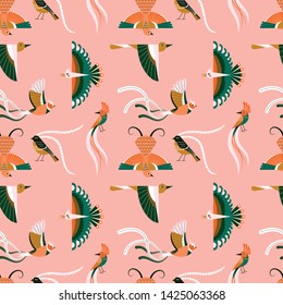 Seamless patter with abstract tropical birds