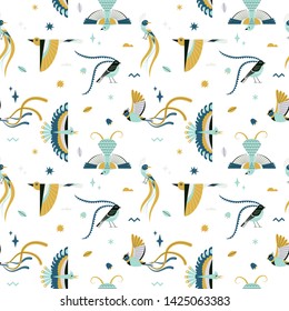 Seamless patter with abstract tropical birds