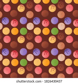 Seamless patter with assortment of ice cream balls. Wallpaper, print, modern textile design, wrapping paper