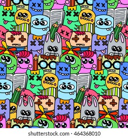 Seamless patter with bizarre elements and characters.