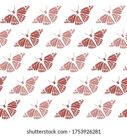 Seamless patter with butterflies. Print design for fabric and clothing, wallpaper, branding packaging. Beautiful texture. Patern in warm colors. Vector illustration on a white background.
