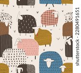 Seamless patter with cute sheep. Hand drawn vector illustration.