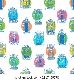 Seamless patter with decorative windows and color spots 