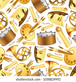 Seamless patter designed of arts equipment: painting, theatre, music