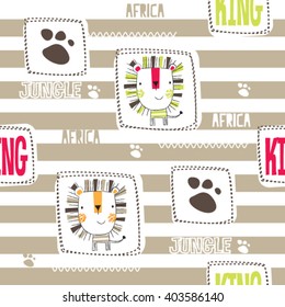 seamless patter with lion vector illustration