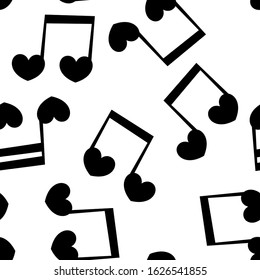 Seamless patter with love music - notes with hearts. Do, re, mi, fa, sol, la, si, clef - sign of music. 