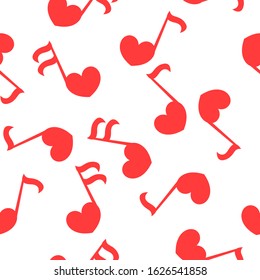 Seamless patter with love music - notes with hearts. Do, re, mi, fa, sol, la, si, clef - sign of music. 