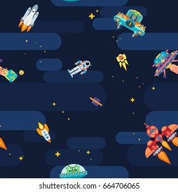 Seamless patter on a space theme with aliens and planets