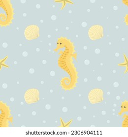 Seamless patter with seahorse. Summer shildish pattern with cartoon animal. Vector illustration