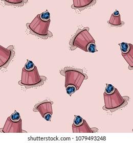 Seamless patter  sketches baking, blueberry pudding, color, hand drawing style, vector illustration
