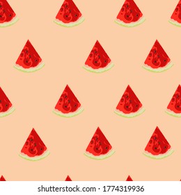 Seamless patter vector drawings of handmade watermelon berries on a white isolated background, flat. Romantic background, symbol, wrapping, gifts, holiday, greeting card, decoration.