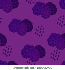 Seamless patter vector drawings of handmade raspberry berries on pastel background, flat. Delicious, dietary, sweet, vitamin background, symbol, wrapping, gifts, holiday, greeting card, decoration.