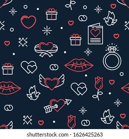 Seamless Pattern 14 February Love Flat Line Background Vector