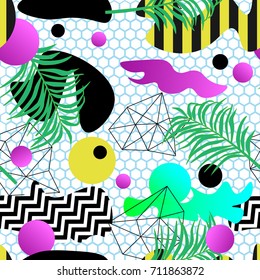 Seamless pattern. 1990 background style. Mathematical pattern of geometric shapes. Vector illustration. Memphis style for fashion