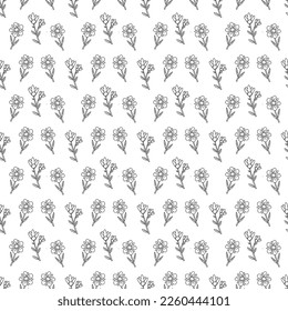 Seamless pattern with 2 flower abstract. Cartoon black and white vector illustration.