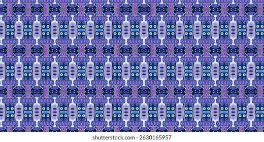 Seamless Pattern of 2000s Aesthetic Retro Technology in Blue and Purple