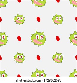 Seamless pattern 2019-N kov cartoon character. Vector illustration with the name coronavirus .