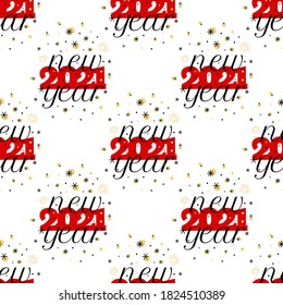 Seamless pattern for 2021 New Year with black and red lettering. Vector Illustration on transparent background