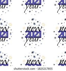 Seamless pattern for 2021 New Year with black and blue text. Vector Illustration on transparent background