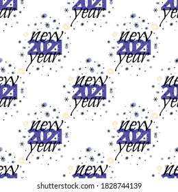 Seamless pattern for 2021 New Year with black and blue text. Vector Illustration on transparent background