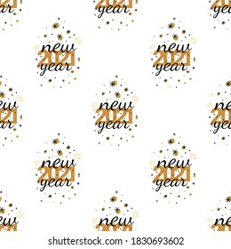 Seamless pattern for 2021 New Year with black and gold lettering. Vector Illustration on transparent background
