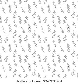 Seamless pattern with 3 branch abstract. Cartoon black and white vector illustration.