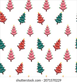 Seamless pattern. 3 colours of Christmas tree and candy pattern background. Vector illustration.	