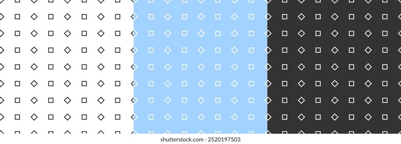Seamless pattern in 3 variations with diamonds and squares textures. Vector wallpapers in flat style