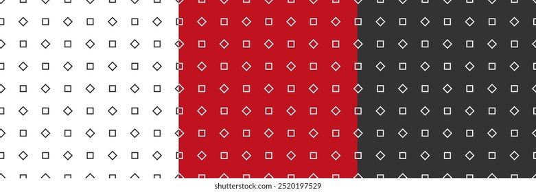 Seamless pattern in 3 variations with diamonds and square textures print. Vector wallpapers in flat style
