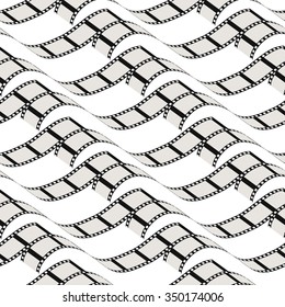 Seamless pattern. 35mm Film roll. Realistic 3D image. Old film strip. Wavy visual patterns. Symmetrical repetition. Vector illustration.