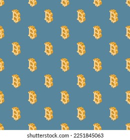Seamless pattern 3D bitcoin logo blue background