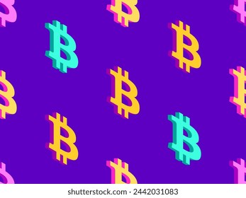 Seamless pattern with 3D Bitcoin symbol. Multicolored isometric Bitcoin symbol. Bitcoin cryptocurrency, crypto trading. Design of wallpapers, banners and posters. Vector illustration