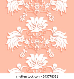 Seamless pattern 3D bouquet abstract  flowers in vase doodle style