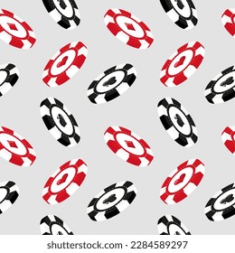 Seamless pattern, 3d casino chips for poker or roulette on a white background. Casino background, vector