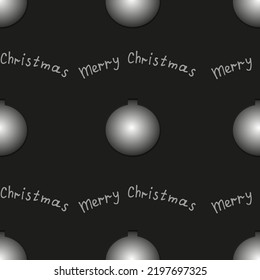 Patrón sin brillo con bola de navidad 3d sobre fondo negro con inscripción Feliz Navidad. Cortar ilustración vectorial de papel con decoración navideña. Papel de envoltura de Navidad. Concepto de año nuevo.