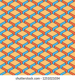 Seamless pattern with 3-D effect cubes in perspective. Retro vintage abstract background. Design graphic element saved as a vector illustration