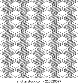 Seamless pattern with 3-D effect cubes in perspective. Variant 01 Black line on white background. This vector illustration clip-art web design elements save in 8 eps