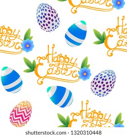 seamless pattern, 3D eggs, lettering, flower, vector