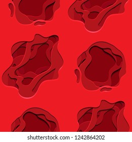 Seamless pattern  with 3d element in red color cut out of paper. Vector texture for wallpaper, fabrics and your design