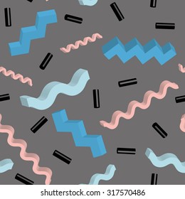 Seamless pattern with 3D geometric shapes in modern retro style 1