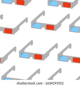  Seamless pattern: 3d glasses on a white background.