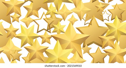 Seamless pattern 3d golden stars fly. Gold stars confetti. Seamless pattern random starry fall. Luxury shiny little random stellar falling on white background. New Year, Christmas background. Vector