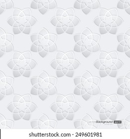 Seamless pattern of 3d greyscale flowers