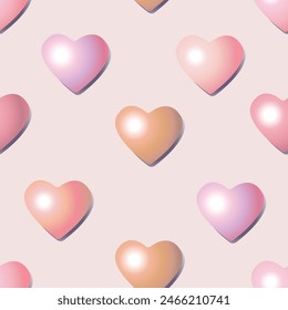 Seamless pattern with 3D hearts in peach shades on pink background.Elements for your design.For design of greeting card, poster, fabric, wrapper for Valentine's Day, Mother's Day, wedding and more.