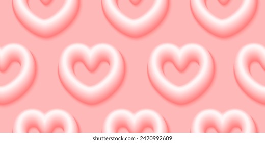 Seamless pattern with 3d hearts. Valentine's day romantic endless background in soft pink colors.