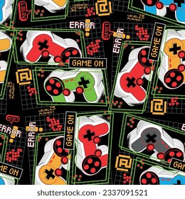 Seamless  pattern with 3D joysticks. gaming cool print for boys and girls. Suitable for textiles, sportswear, web
